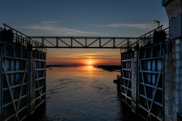 Solnedgang ved Ribe Kammersluse 17. april 2022